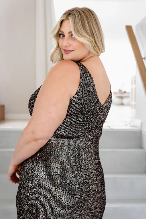 Anastasia Sequin Maxi Dress in Black & Bronze