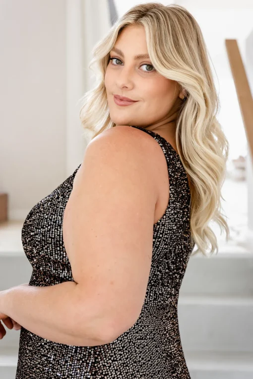 Anastasia Sequin Maxi Dress in Black & Bronze