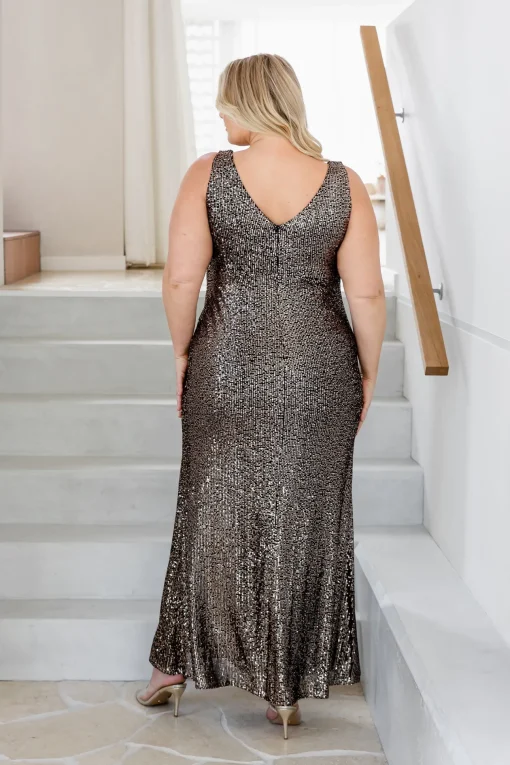 Anastasia Sequin Maxi Dress in Black & Bronze