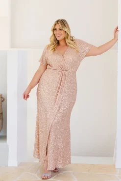 Arabella Sequin Maxi Dress in Light Bronze