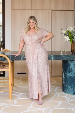 Arabella Sequin Maxi Dress in Light Bronze
