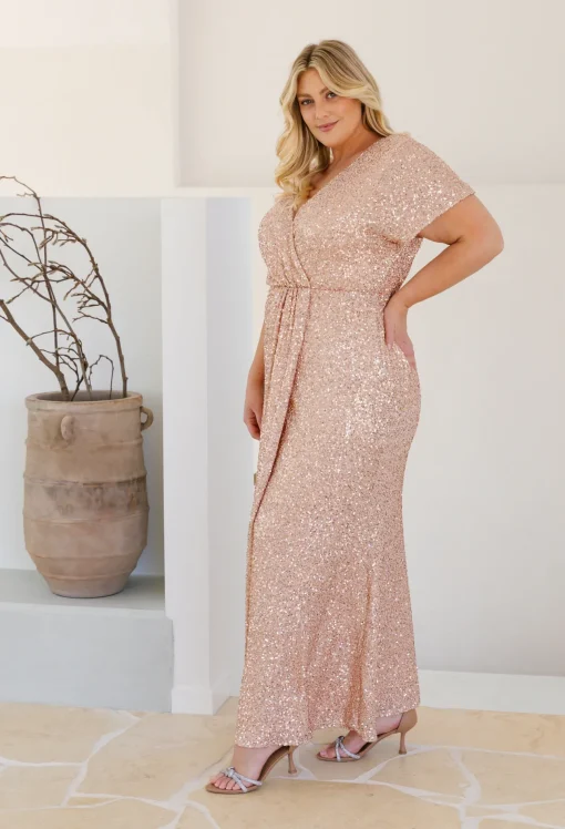 Arabella Sequin Maxi Dress in Light Bronze