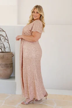 Arabella Sequin Maxi Dress in Light Bronze