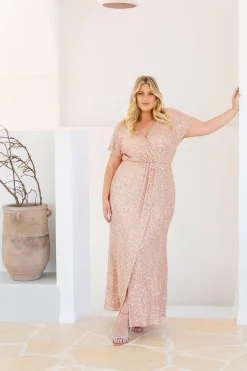 Arabella Sequin Maxi Dress in Light Bronze