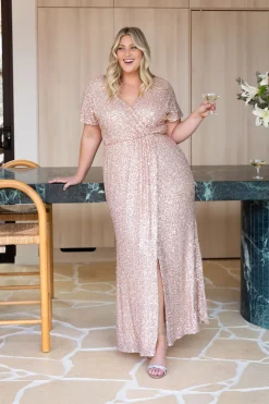 Arabella Sequin Maxi Dress in Light Bronze