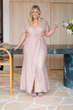 Arabella Sequin Maxi Dress in Light Bronze