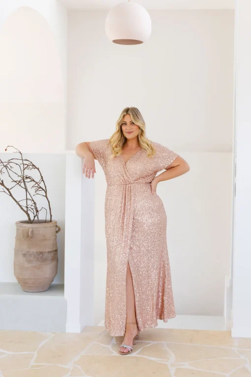 Arabella Sequin Maxi Dress in Light Bronze