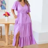 Bonnie Linen Blend Dress in Berry