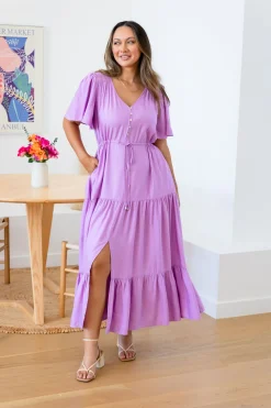 Bonnie Linen Blend Dress in Berry