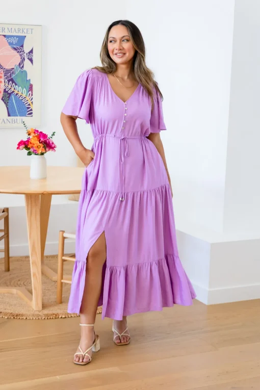 Bonnie Linen Blend Dress in Berry