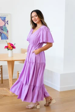 Bonnie Linen Blend Dress in Berry