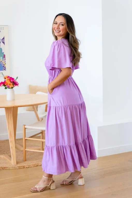 Bonnie Linen Blend Dress in Berry