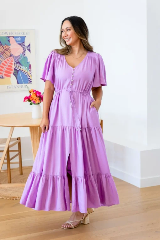 Bonnie Linen Blend Dress in Berry