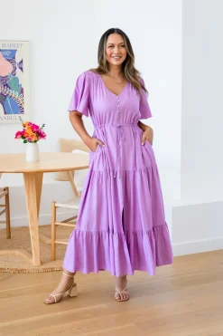 Bonnie Linen Blend Dress in Berry