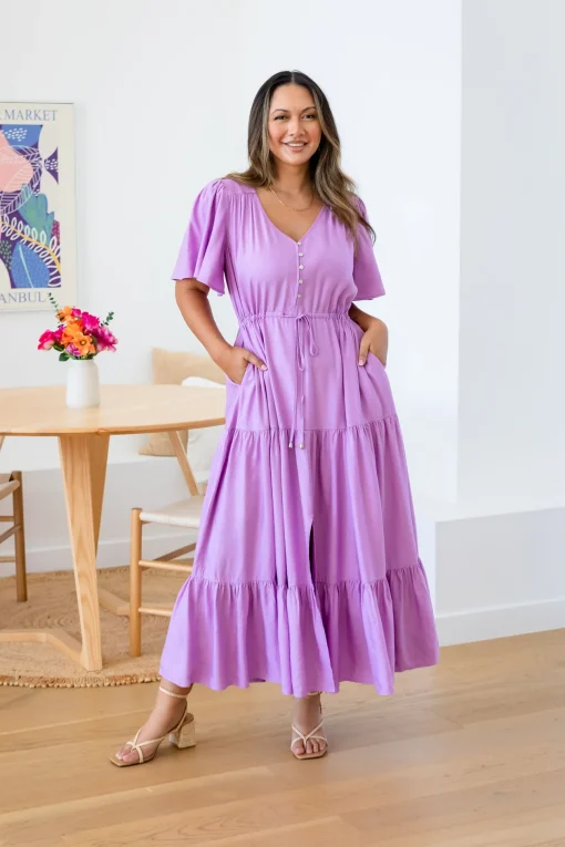 Bonnie Linen Blend Dress in Berry
