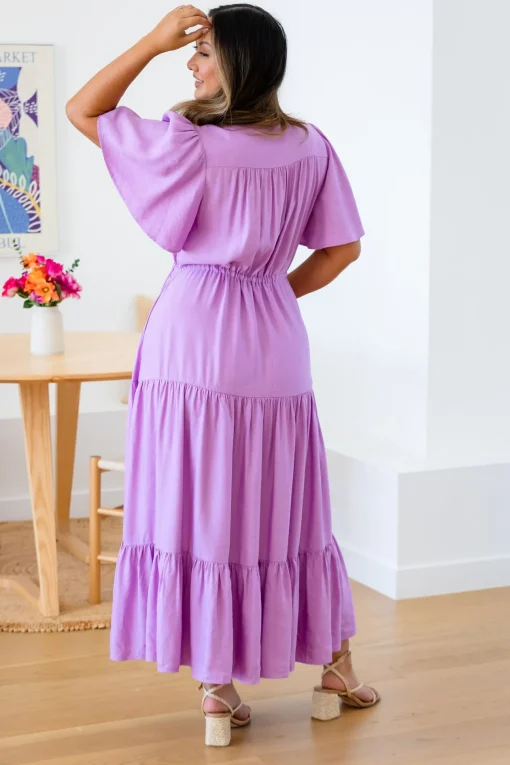 Bonnie Linen Blend Dress in Berry