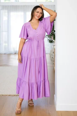 Bonnie Linen Blend Dress in Berry