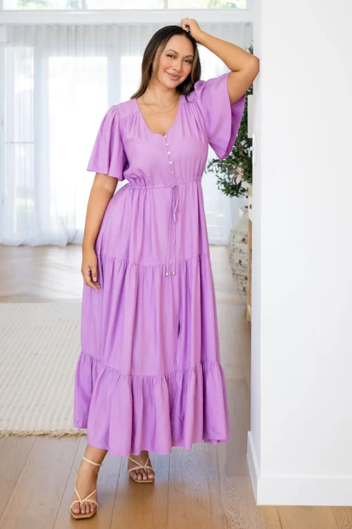 Bonnie Linen Blend Dress in Berry