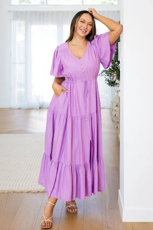 Bonnie Linen Blend Dress in Berry