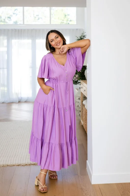 Bonnie Linen Blend Dress in Berry