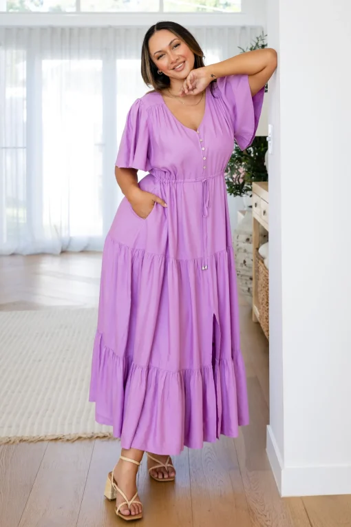 Bonnie Linen Blend Dress in Berry