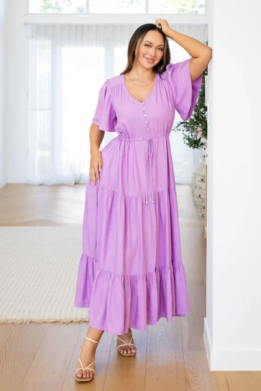 Bonnie Linen Blend Dress in Berry
