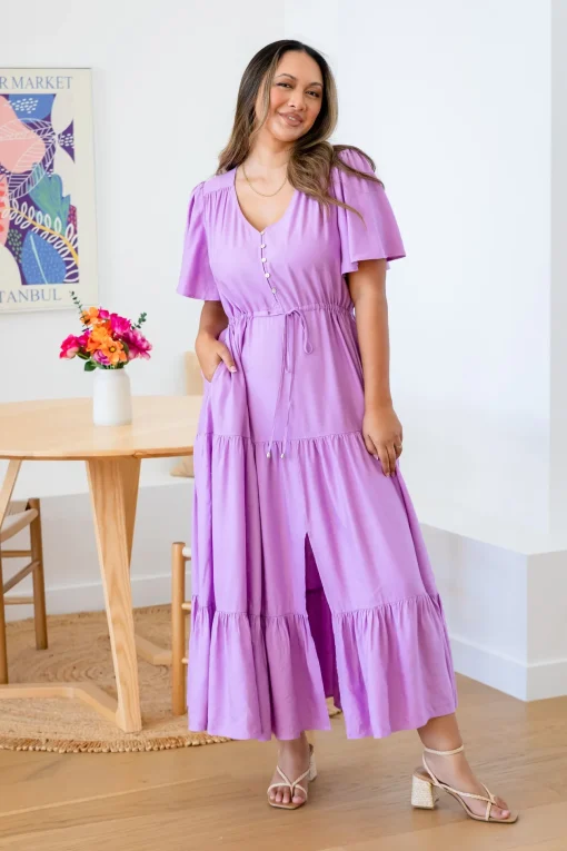 Bonnie Linen Blend Dress in Berry