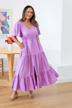 Bonnie Linen Blend Dress in Berry