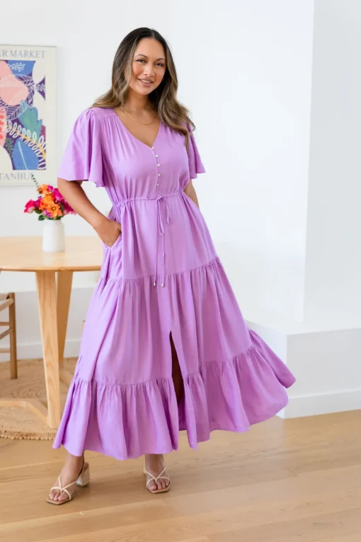 Bonnie Linen Blend Dress in Berry