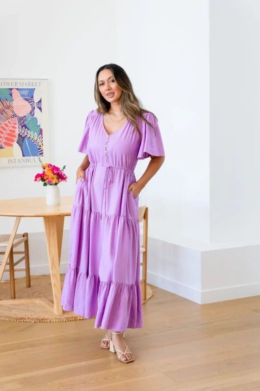 Bonnie Linen Blend Dress in Berry