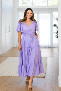 Bonnie Linen Blend Maxi Dress in Lavender