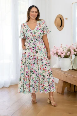 Bonnie Linen Blend Maxi Dress in Rose Fleur
