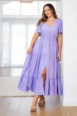 Bonnie Linen Blend Maxi Dress in Lavender
