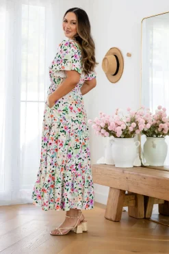 Bonnie Linen Blend Maxi Dress in Rose Fleur