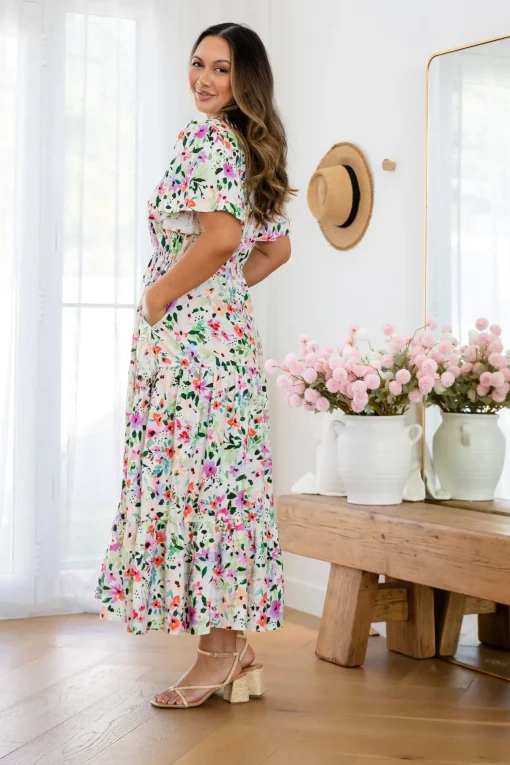 Bonnie Linen Blend Maxi Dress in Rose Fleur