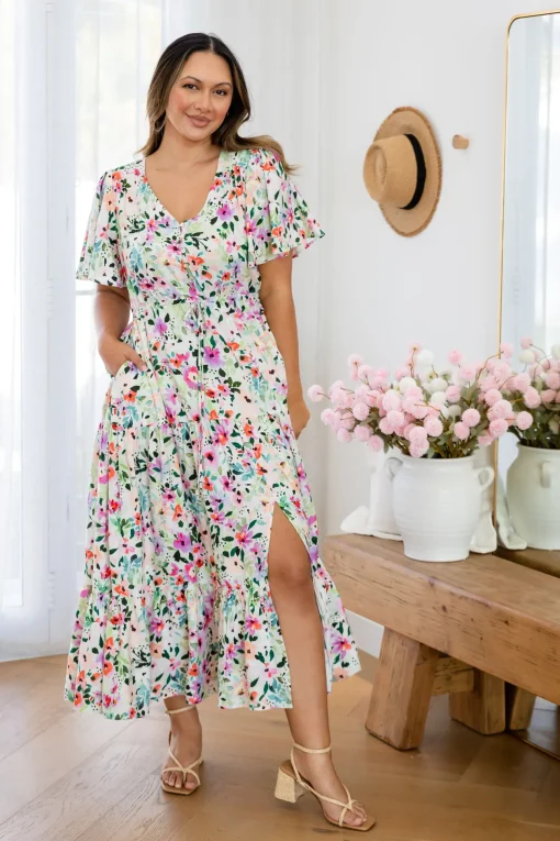 Bonnie Linen Blend Maxi Dress in Rose Fleur