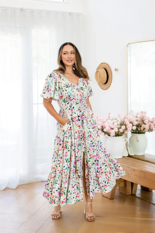 Bonnie Linen Blend Maxi Dress in Rose Fleur