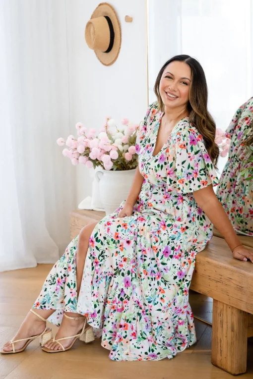 Bonnie Linen Blend Maxi Dress in Rose Fleur
