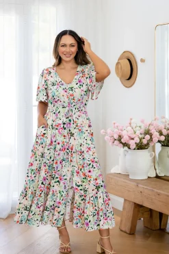 Bonnie Linen Blend Maxi Dress in Rose Fleur