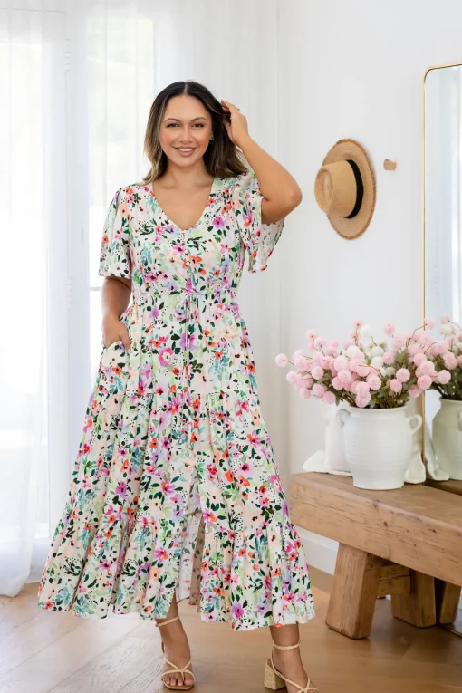 Bonnie Linen Blend Maxi Dress in Rose Fleur