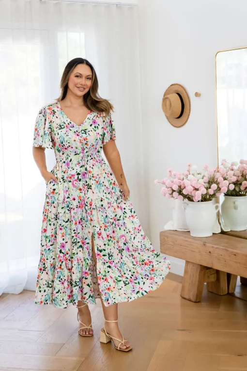 Bonnie Linen Blend Maxi Dress in Rose Fleur