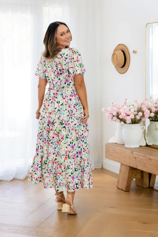 Bonnie Linen Blend Maxi Dress in Rose Fleur