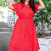 Cameron Dress in Red & White