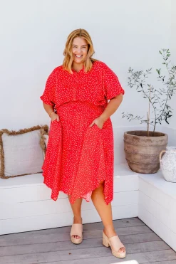 Cameron Dress in Red & White