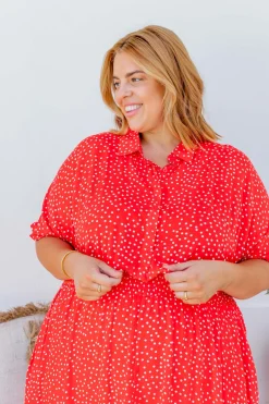Cameron Dress in Red & White