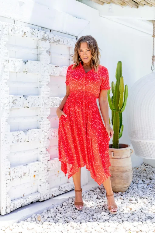 Cameron Dress in Red & White
