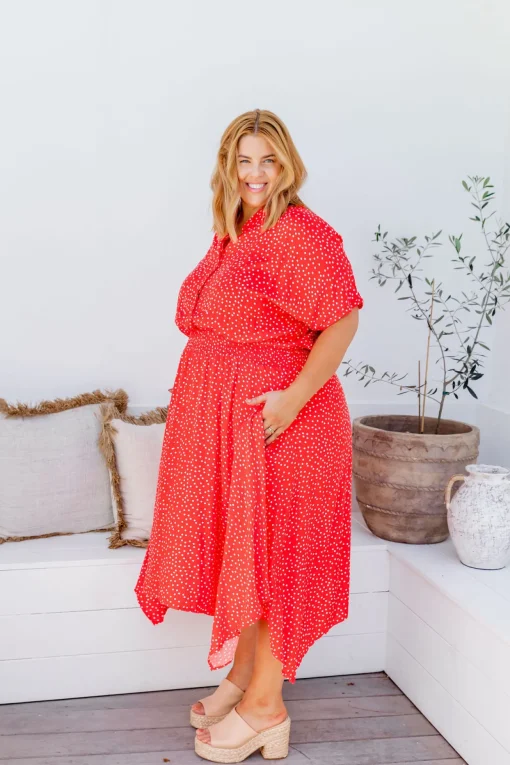 Cameron Dress in Red & White
