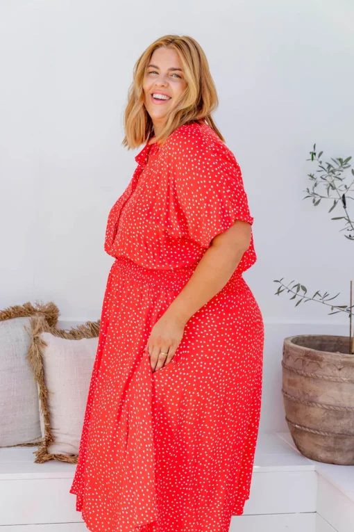 Cameron Dress in Red & White