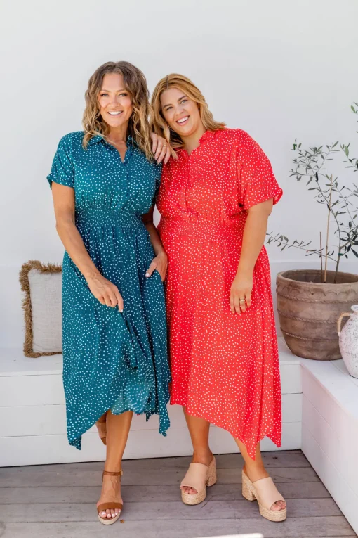 Cameron Dress in Red & White