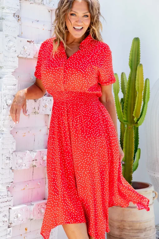 Cameron Dress in Red & White